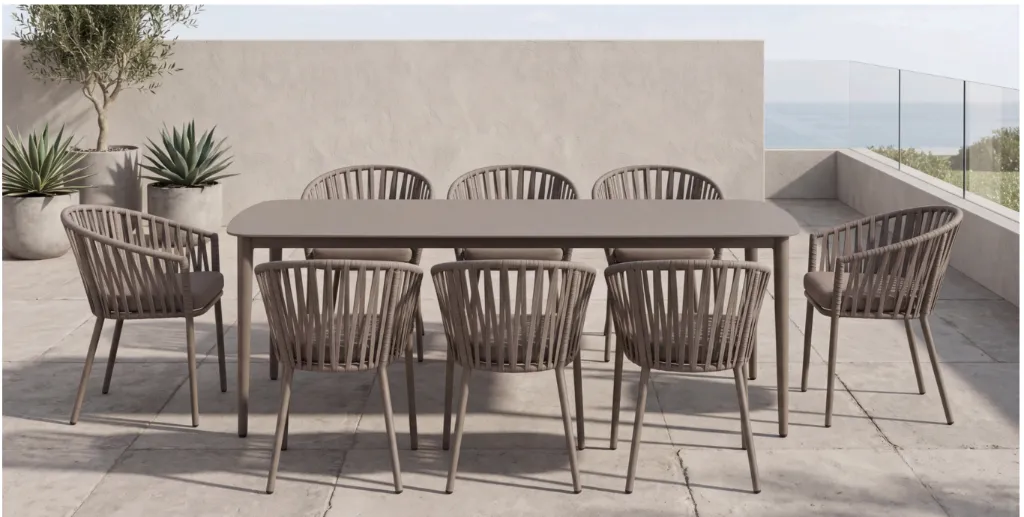 "Mediterranean" Series 9-Piece Minimalist Dining Set (Table & Chairs)