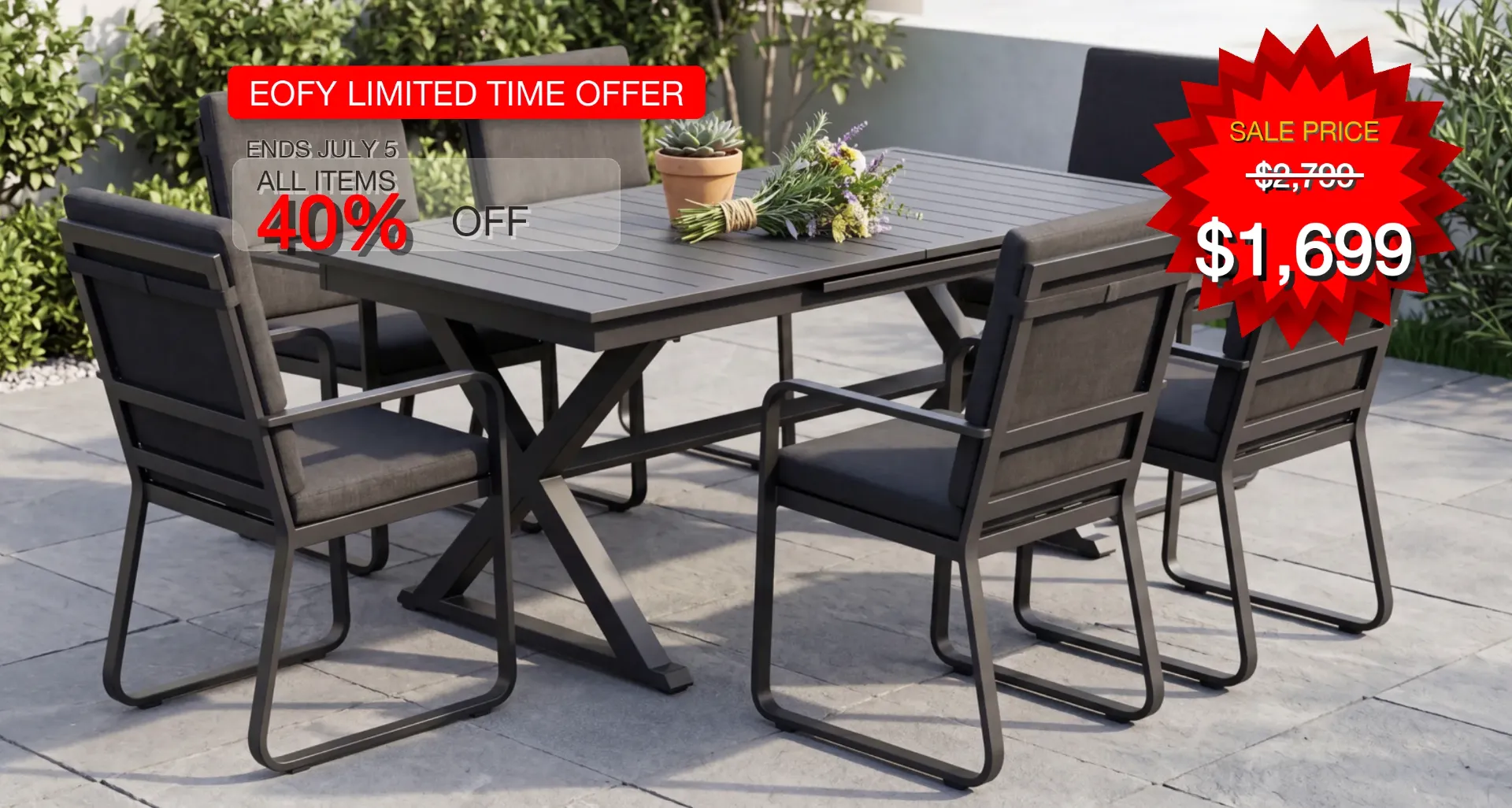 "Industrial Float" Series 7-Piece Aluminum Dining Set (Table & Chairs)